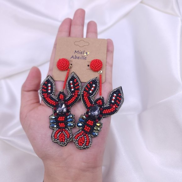 Seed Bead Earring, CRAB earring, LOBSTER earring, Beach earring,Mermaid, SEALIFE - Picture 3 of 6